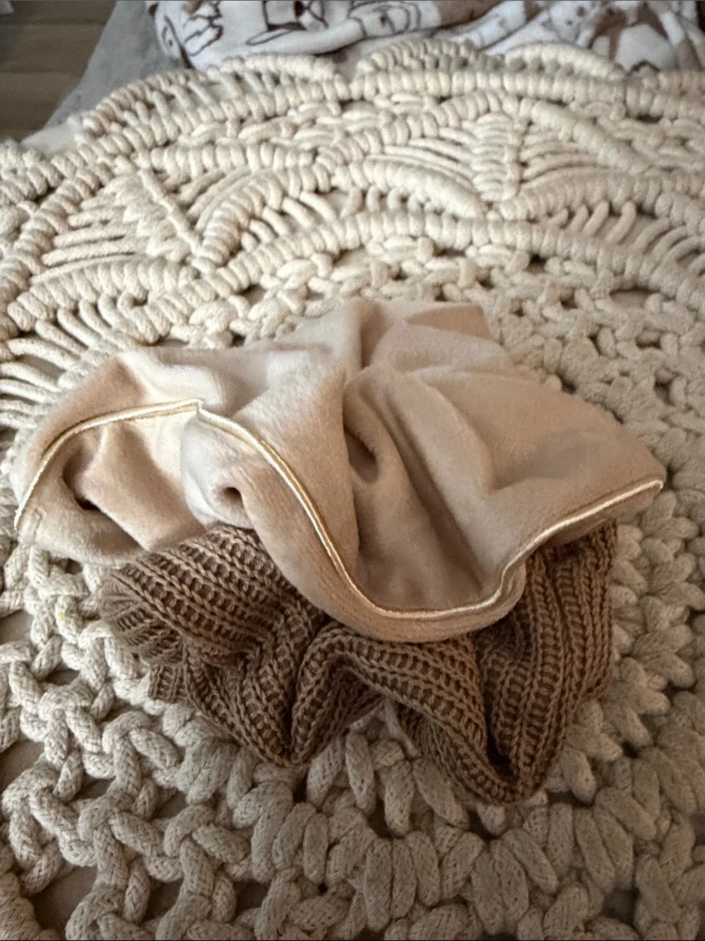 Neutral Satin and Knit Scrunchie Duo - Beige & Taupe